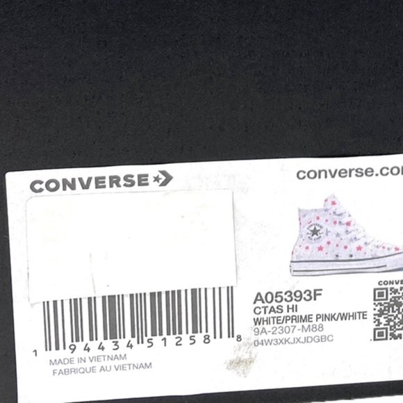 Converse Chuck Taylor Hi Sneakers White Pink Kid Women Size Canvas Shoes A05393F - Picture 10 of 10